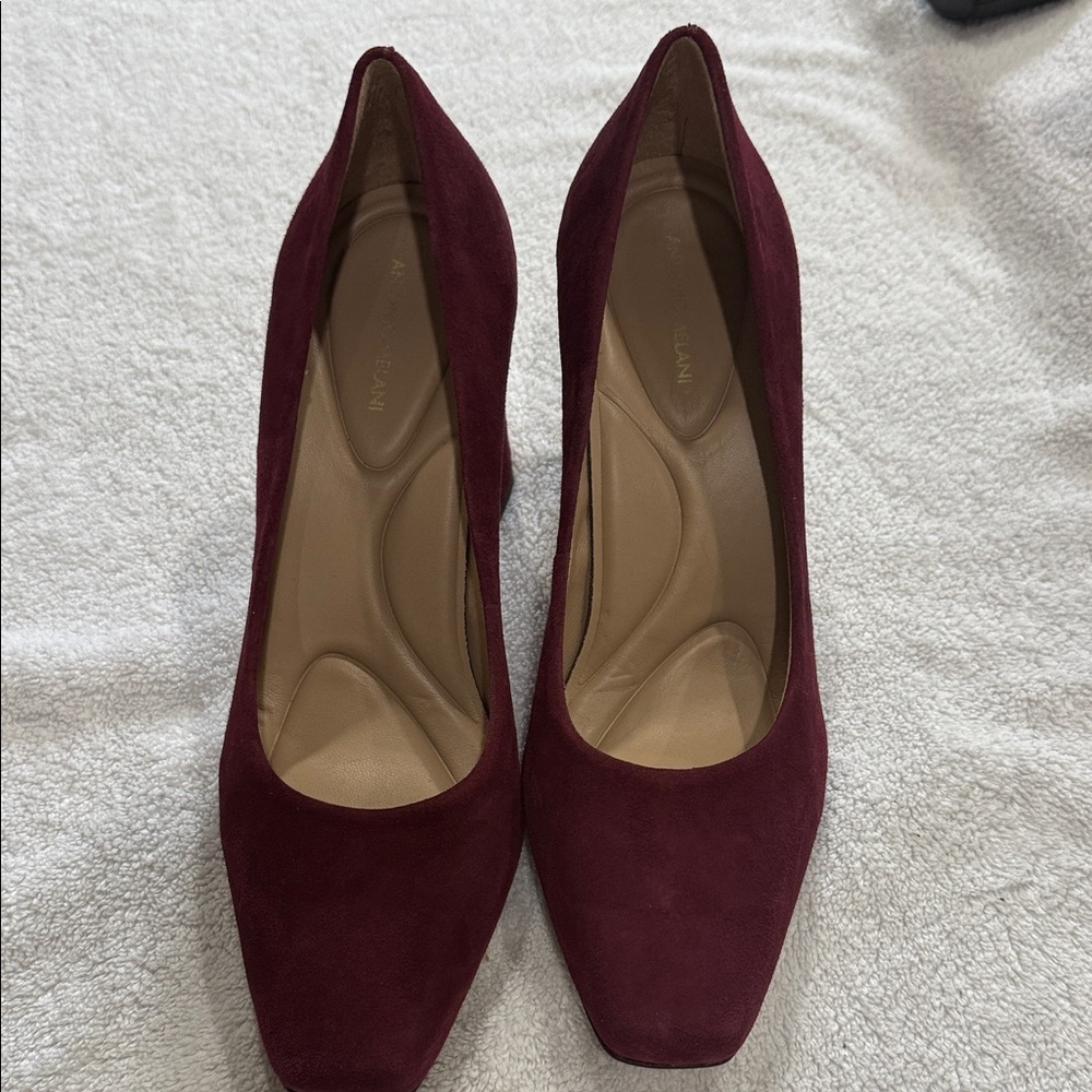 ANTONIO MELANI Burgundy Suede Square-Toe Pumps